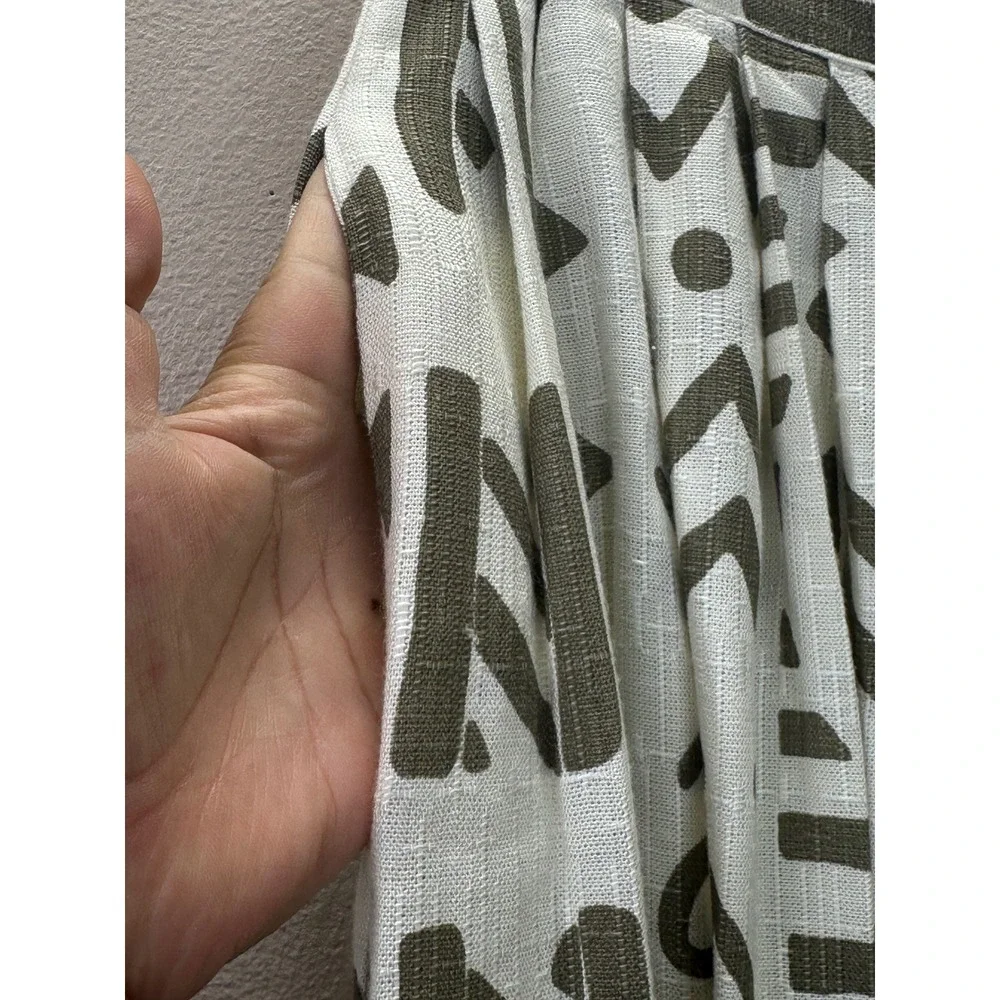 Rumours VTG Tribal Geometric Midi Skirt White Olive Rayon‎ Flax Blend 11/12 USA